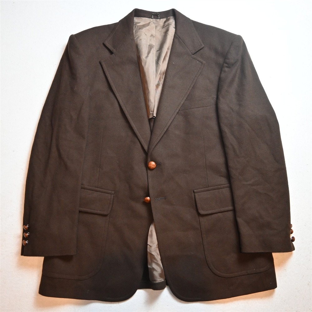 Vtg 44S Brown Flannel Wool Strong Shoulder Mens Blazer Suit Jacket Sport Coat